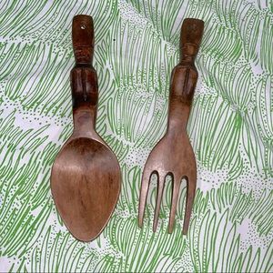 Wooden tiki fork and spoon set